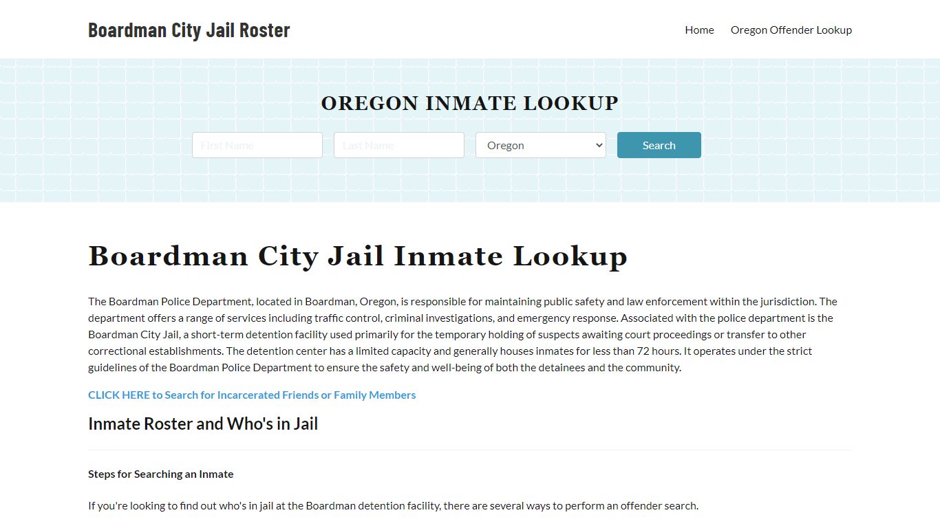 Boardman Police Department & City Jail, OR Inmate Roster, Arrests, Mugshots